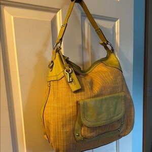 Fossil Yellow and Green Hobo Bag